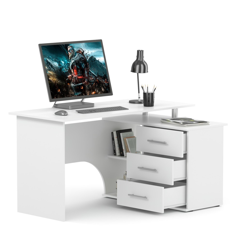 Стол компьютерный Сокол КСТ-09П правый, цвет белый, ШхГхВ 135х90х74 см., тумба с ящиками справа