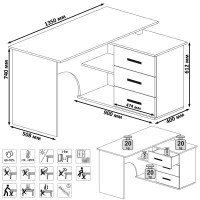 Стол компьютерный Сокол КСТ-09П правый, цвет белый, ШхГхВ 135х90х74 см., тумба с ящиками справа