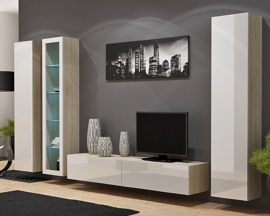 Гостиная Виго 2 Белый Фасадный 0101 / Дуб Сонома 3025