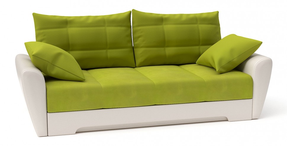 Диван прямой Амстердам еврокнижка салатовый велюр+белая экокожа