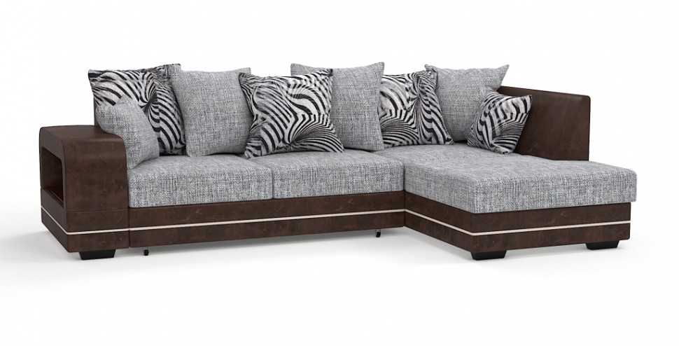Диван угловой Дубай Люкс экокожа коричневый + рогожка серый + зебра