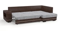 Диван угловой Дубай Люкс экокожа коричневый + рогожка серый + зебра