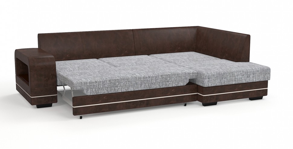 Диван угловой Дубай Люкс экокожа коричневый + рогожка серый + зебра