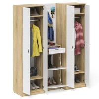 Прихожая П-6 Компоновка № 15, цвет дуб сонома/фасады МДФ белое дерево фрезеровка ромб, ШхГхВ 180х50х210 см., универсальная сборка