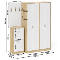 Прихожая П-6 Компоновка № 15, цвет дуб сонома/фасады МДФ белое дерево фрезеровка ромб, ШхГхВ 180х50х210 см., универсальная сборка