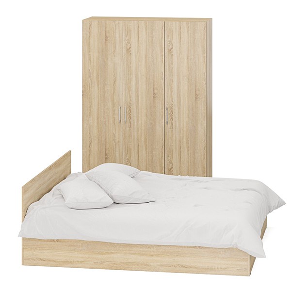 Спальня Стандарт 1-1800, цвет дуб сонома, ШхГхВ 183,5х203,5х70 + 135х52х200 см., сп.м. 1800х2000 мм., без матраса, основание есть