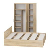 Спальня Стандарт 1-1800, цвет дуб сонома, ШхГхВ 183,5х203,5х70 + 135х52х200 см., сп.м. 1800х2000 мм., без матраса, основание есть