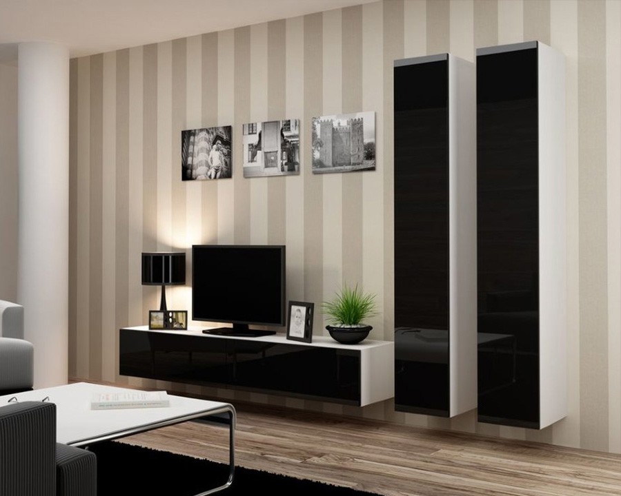 Гостиная Виго 4 МДФ (черная) / Белый Фасадный 0101