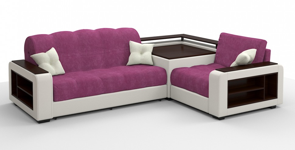 Диван угловой Президент Люкс велюр розовый + экокожа белый
