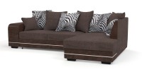 Диван угловой Дубай Люкс экокожа коричневый + рогожка коричневый + зебра