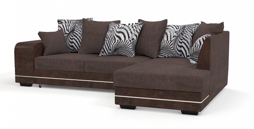 Диван угловой Дубай Люкс экокожа коричневый + рогожка коричневый + зебра