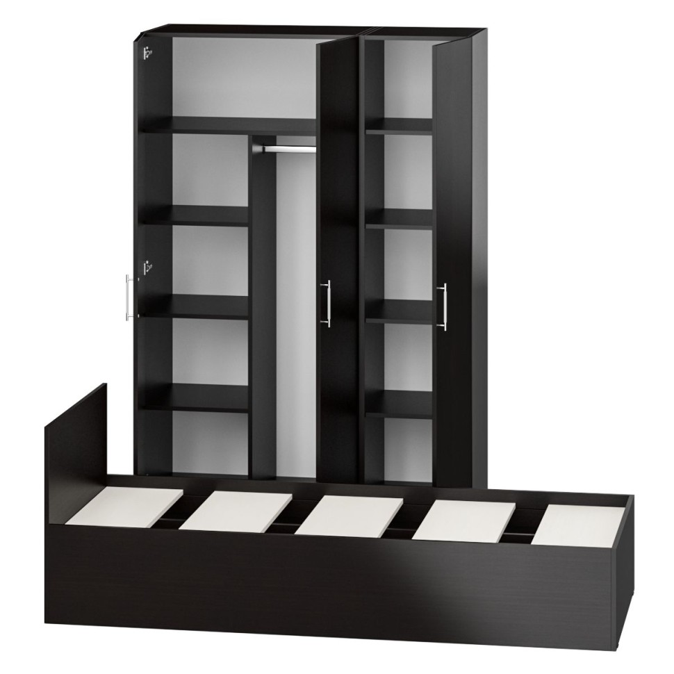 Спальня Стандарт 1-0800, цвет венге, ШхГхВ 83,5х203,5х70 + 135х52х200 см., сп.м. 800х2000 мм., без матраса, основание есть