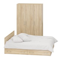 Спальня Стандарт 1-1800Я, цвет дуб сонома, ШхГхВ 183,5х203,5х70 + 135х52х200 см., сп.м. 1800х2000 мм., без матраса, основание есть