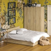 Спальня Стандарт 1-1800Я, цвет дуб сонома, ШхГхВ 183,5х203,5х70 + 135х52х200 см., сп.м. 1800х2000 мм., без матраса, основание есть
