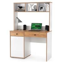 Вуди Стол письменный 12.42 + Надстройка на стол 13.161, цвет белый премиум/дуб крафт золотой, ШхГхВ 110х52,7х158,7 см., универсальная сборка