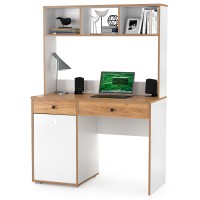 Вуди Стол письменный 12.42 + Надстройка на стол 13.161, цвет белый премиум/дуб крафт золотой, ШхГхВ 110х52,7х158,7 см., универсальная сборка