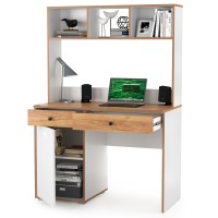 Вуди Стол письменный 12.42 + Надстройка на стол 13.161, цвет белый премиум/дуб крафт золотой, ШхГхВ 110х52,7х158,7 см., универсальная сборка