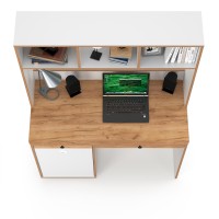 Вуди Стол письменный 12.42 + Надстройка на стол 13.161, цвет белый премиум/дуб крафт золотой, ШхГхВ 110х52,7х158,7 см., универсальная сборка