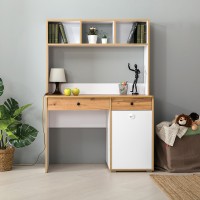 Вуди Стол письменный 12.42 + Надстройка на стол 13.161, цвет белый премиум/дуб крафт золотой, ШхГхВ 110х52,7х158,7 см., универсальная сборка