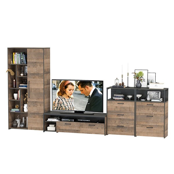 Трувор Гостиная 104, цвет дуб гранж песочный/интра, ШхГхВ 374,8х45,4х195 см., универсальная сборка