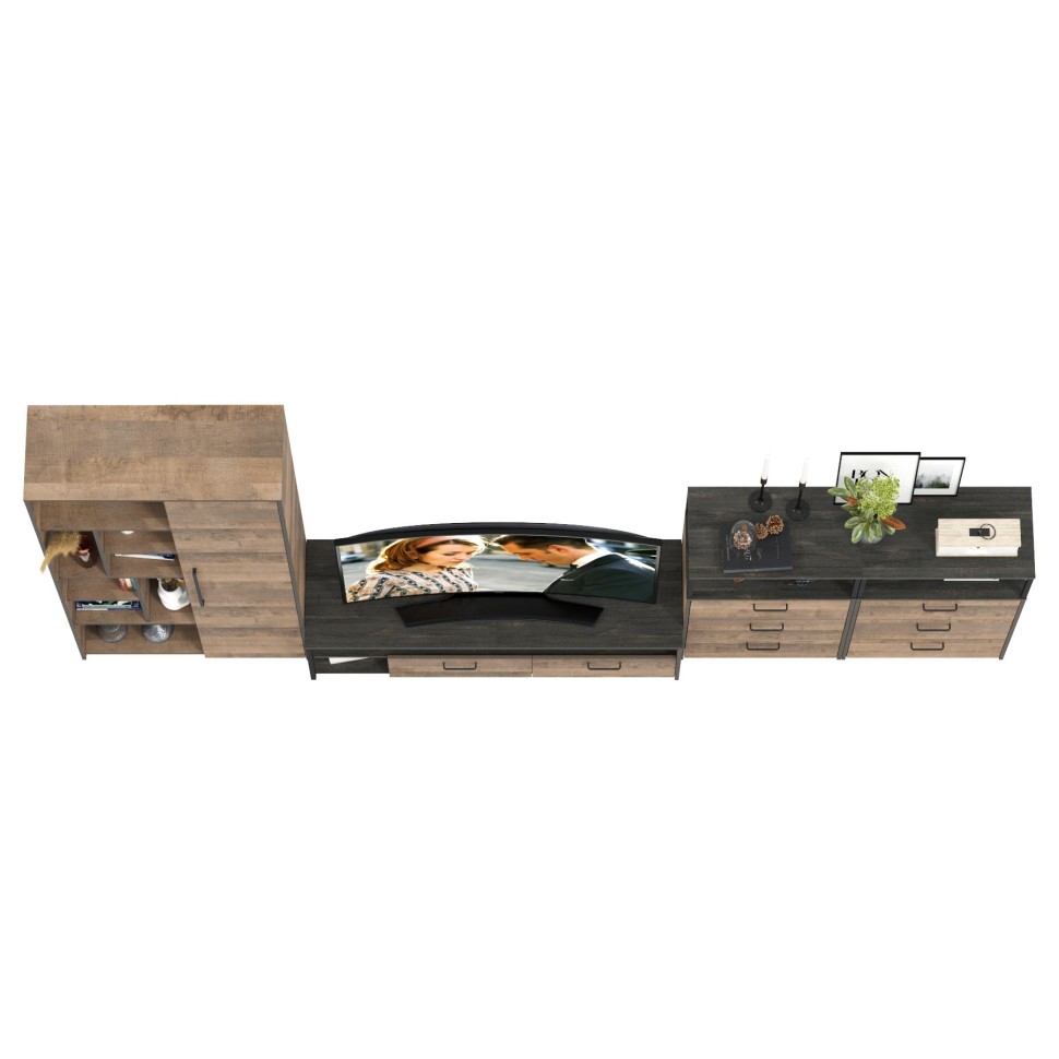 Трувор Гостиная 104, цвет дуб гранж песочный/интра, ШхГхВ 374,8х45,4х195 см., универсальная сборка