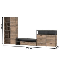 Трувор Гостиная 104, цвет дуб гранж песочный/интра, ШхГхВ 374,8х45,4х195 см., универсальная сборка