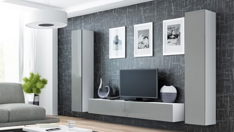 Гостиная Виго 4 Платина 0859 / Белый Фасадный 0101