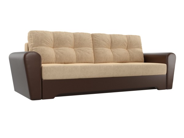 Диван прямой Амстердам еврокнижка бежевая рогожка+коричневая экокожа