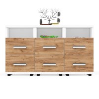 Три тумбы прикроватных Белла, цвет корпус белый шагрень/фасады крафт золотой, ШхГхВ 112х34х59 см. (Тумба прикроватная)