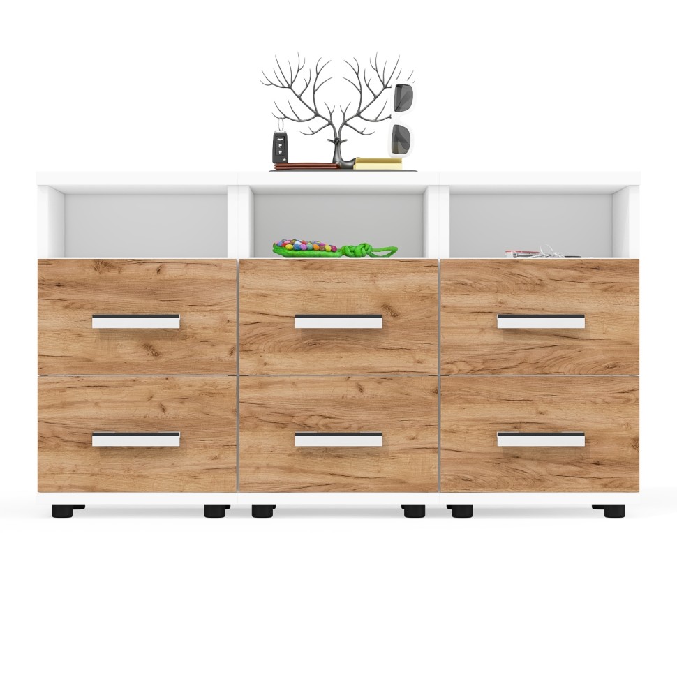 Три тумбы прикроватных Белла, цвет корпус белый шагрень/фасады крафт золотой, ШхГхВ 112х34х59 см. (Тумба прикроватная)