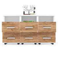 Три тумбы прикроватных Белла, цвет корпус белый шагрень/фасады крафт золотой, ШхГхВ 112х34х59 см. (Тумба прикроватная)