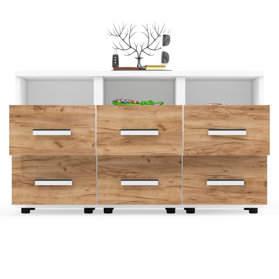 Три тумбы прикроватных Белла, цвет корпус белый шагрень/фасады крафт золотой, ШхГхВ 112х34х59 см. (Тумба прикроватная)