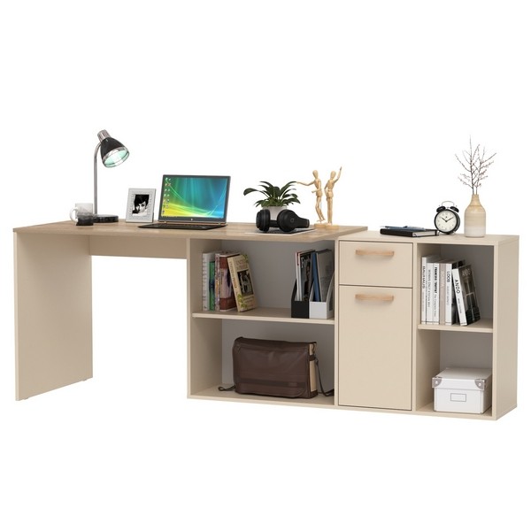 Лайт Стол письменный 03.245F, цвет сатин/дуб эндгрейн элегантный, ШхГхВ 136х139,2х75,2 см.(угловой) или 203,5х68х75,2 см.(прямой), универс. сборка