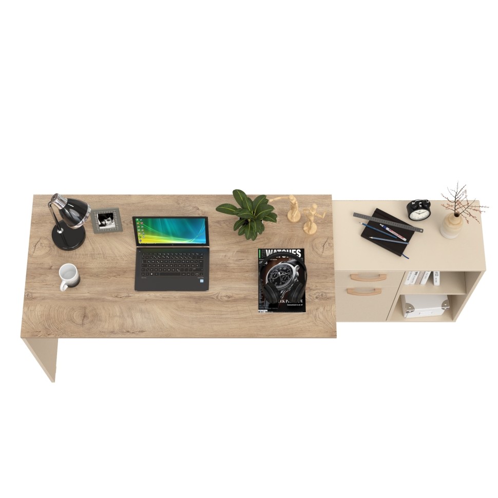 Лайт Стол письменный 03.245F, цвет сатин/дуб эндгрейн элегантный, ШхГхВ 136х139,2х75,2 см.(угловой) или 203,5х68х75,2 см.(прямой), универс. сборка