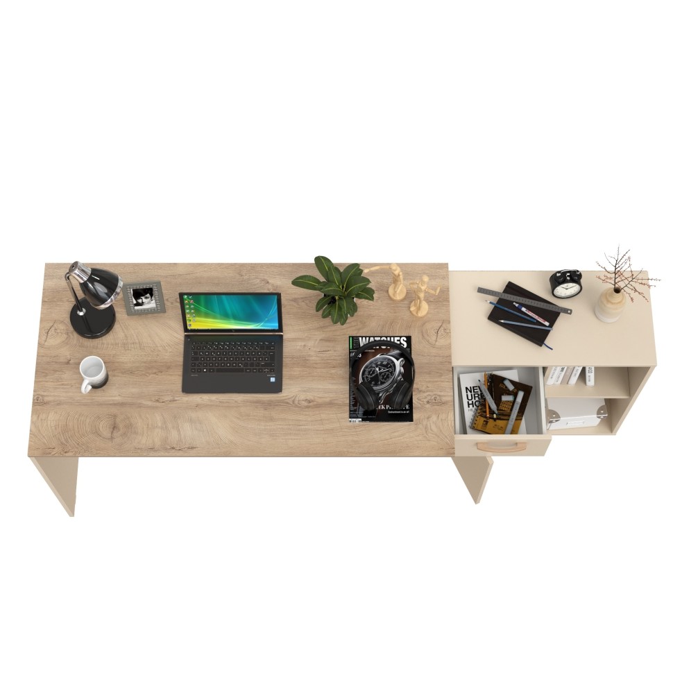 Лайт Стол письменный 03.245F, цвет сатин/дуб эндгрейн элегантный, ШхГхВ 136х139,2х75,2 см.(угловой) или 203,5х68х75,2 см.(прямой), универс. сборка