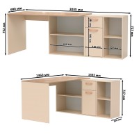 Лайт Стол письменный 03.245F, цвет сатин/дуб эндгрейн элегантный, ШхГхВ 136х139,2х75,2 см.(угловой) или 203,5х68х75,2 см.(прямой), универс. сборка