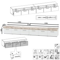 СНЯТО Тумба под ТВ Петра 13.281 + 13.281, цвет корпус: белый шагрень/фасады: МДФ бетон чикаго бежевый/МДФ милк софт, ШхГхВ 276,8х40,6х36,6 см.