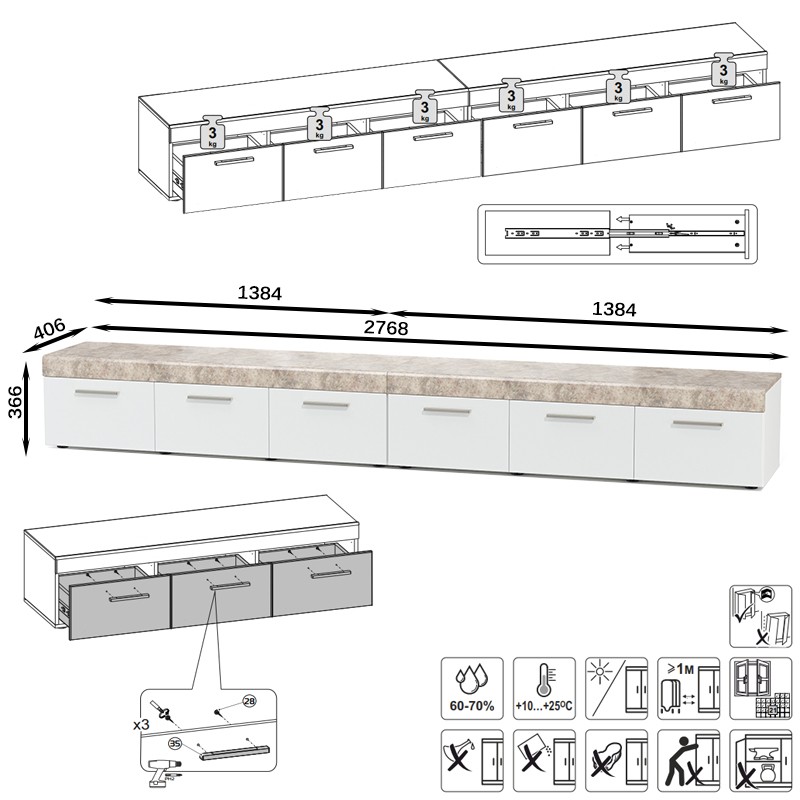 СНЯТО Тумба под ТВ Петра 13.281 + 13.281, цвет корпус: белый шагрень/фасады: МДФ бетон чикаго бежевый/МДФ милк софт, ШхГхВ 276,8х40,6х36,6 см.