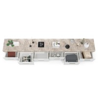 СНЯТО Тумба под ТВ Петра 13.281 + 13.281, цвет корпус: белый шагрень/фасады: МДФ бетон чикаго бежевый/МДФ милк софт, ШхГхВ 276,8х40,6х36,6 см.