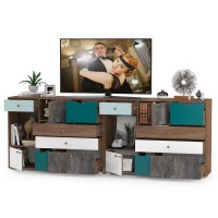 Вайс Комод 10.104 + Комод 10.104, цвет морское дерево винтаж/камень тёмный/бензин/мята/белый премиум, ШхГхВ 242,4х39,9х88,8 см., НЕ универс. сборка