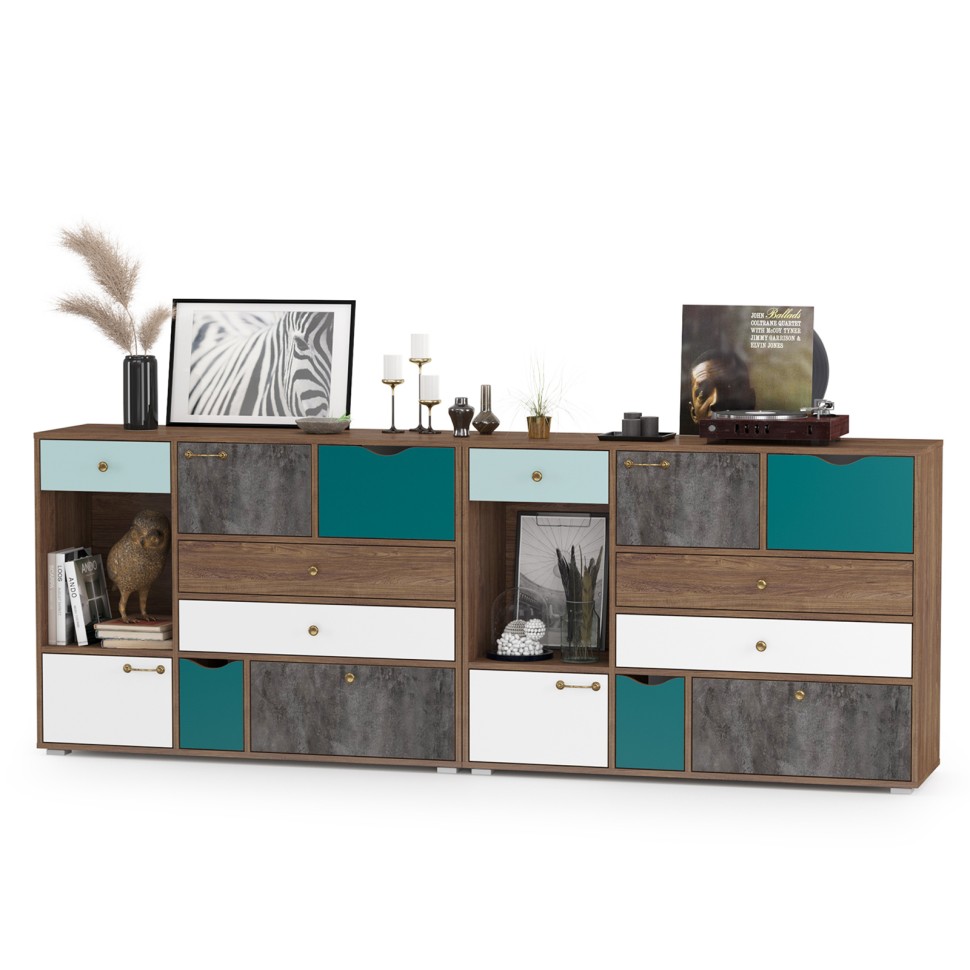 Вайс Комод 10.104 + Комод 10.104, цвет морское дерево винтаж/камень тёмный/бензин/мята/белый премиум, ШхГхВ 242,4х39,9х88,8 см., НЕ универс. сборка