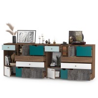 Вайс Комод 10.104 + Комод 10.104, цвет морское дерево винтаж/камень тёмный/бензин/мята/белый премиум, ШхГхВ 242,4х39,9х88,8 см., НЕ универс. сборка