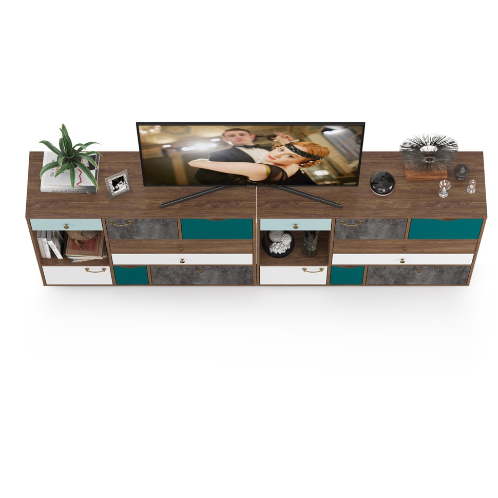 Вайс Комод 10.104 + Комод 10.104, цвет морское дерево винтаж/камень тёмный/бензин/мята/белый премиум, ШхГхВ 242,4х39,9х88,8 см., НЕ универс. сборка