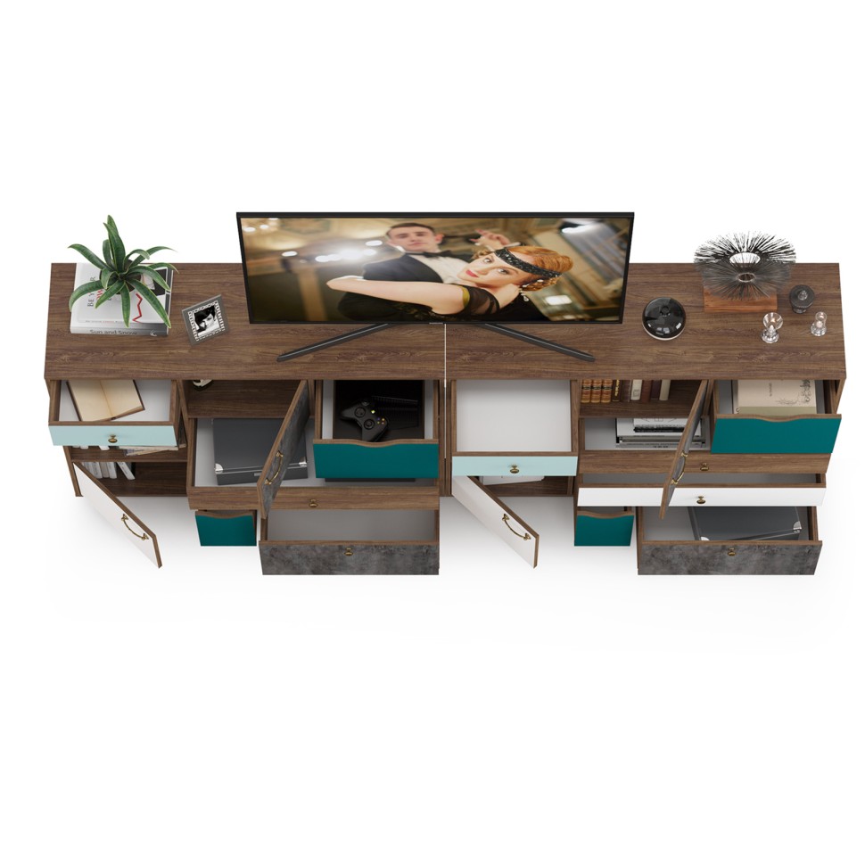 Вайс Комод 10.104 + Комод 10.104, цвет морское дерево винтаж/камень тёмный/бензин/мята/белый премиум, ШхГхВ 242,4х39,9х88,8 см., НЕ универс. сборка