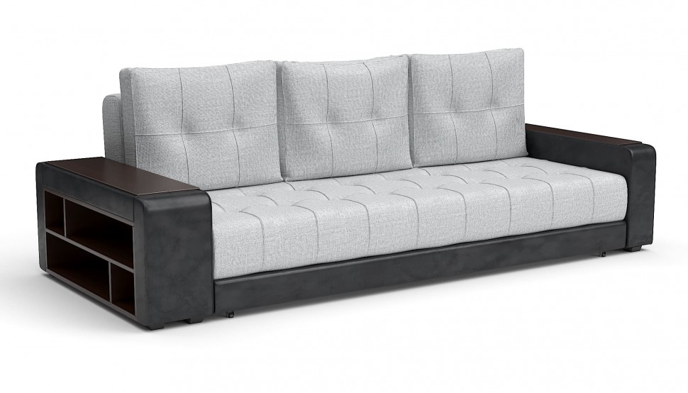 Диван прямой Милан еврокнижка серая рогожка+черная экокожа