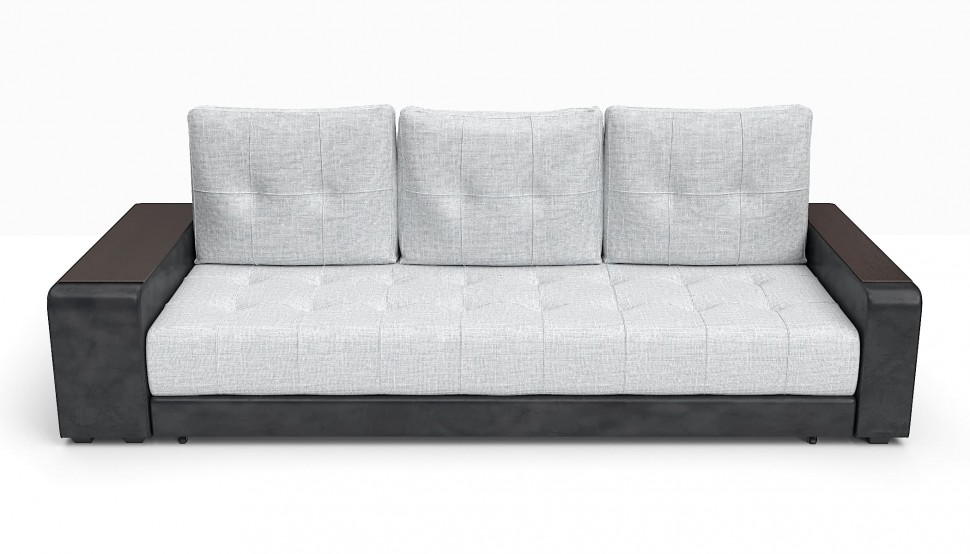 Диван прямой Милан еврокнижка серая рогожка+черная экокожа