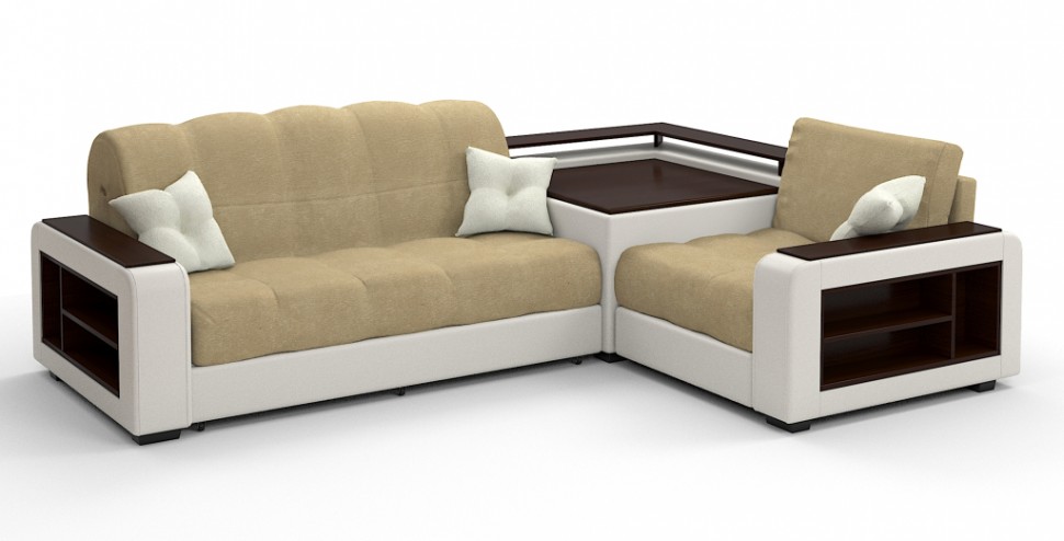 Диван угловой Президент Люкс велюр бежевый + экокожа белый