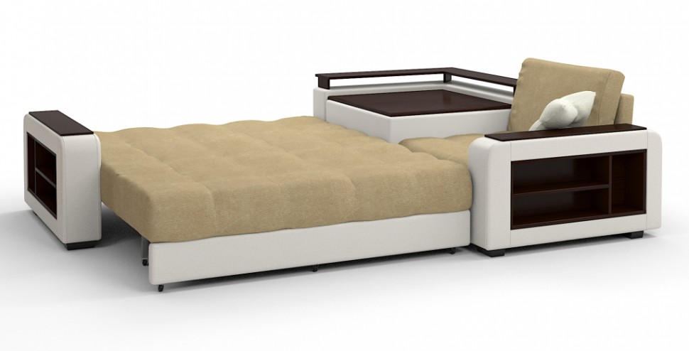 Диван угловой Президент Люкс велюр бежевый + экокожа белый