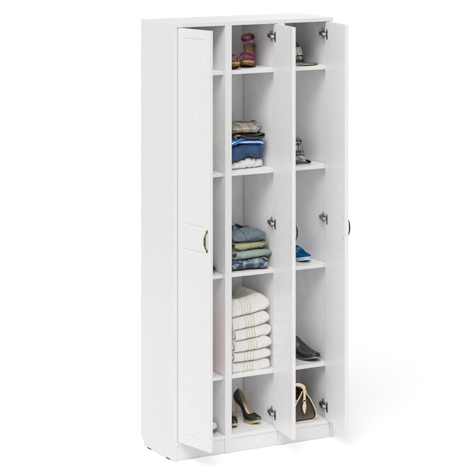 Прихожая П-6 Пенал 3 штуки, цвет белая шагрень/фасады МДФ белое дерево фрезеровка прованс, ШхГхВ 90х35х210 см., универсальная сборка