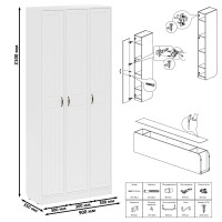 Прихожая П-6 Пенал 3 штуки, цвет белая шагрень/фасады МДФ белое дерево фрезеровка прованс, ШхГхВ 90х35х210 см., универсальная сборка